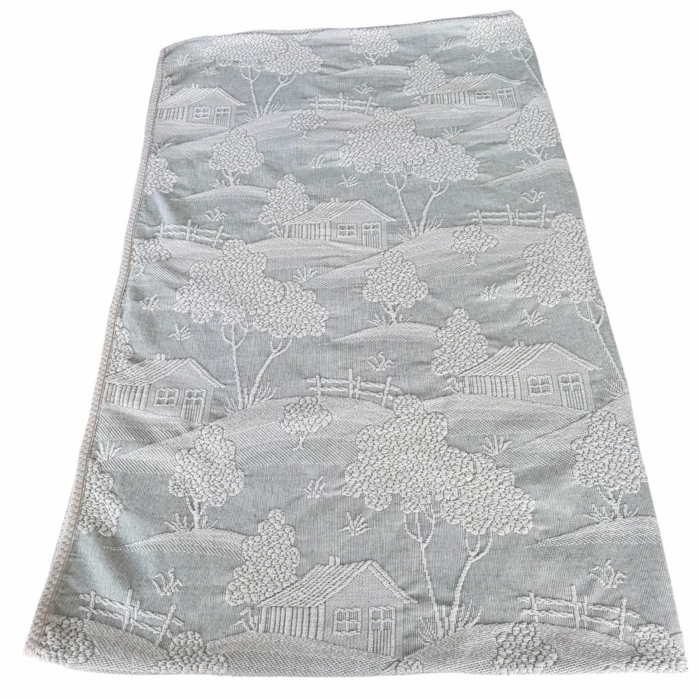 VTG Columbine Cody Country Cabin Woven Twin Coverlet Ivory Green Farmhouse GUC